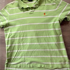 Ralph Lauren Green and White Striped Polo Shirt